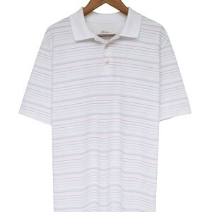 Walter Hagen Men’s Large Golf Polo – White with Colorful Stripes PGA Golf